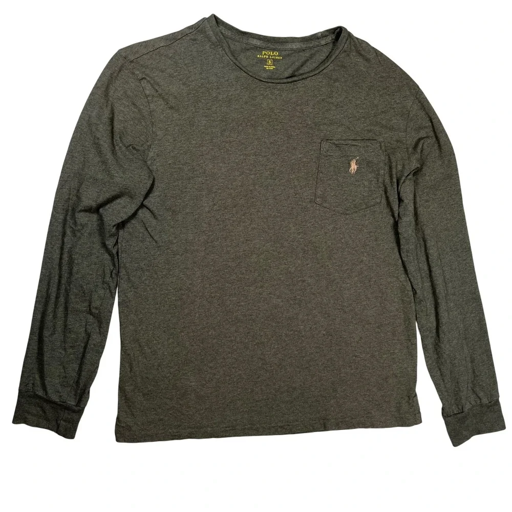 Polo Ralph Lauren Pocket Tee Mens Small Olive Green Long Sleeve Cotton Shirt